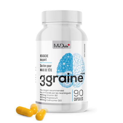 3graine Migraine and Headache Pain Relief Supplement Bottle Front with Pills